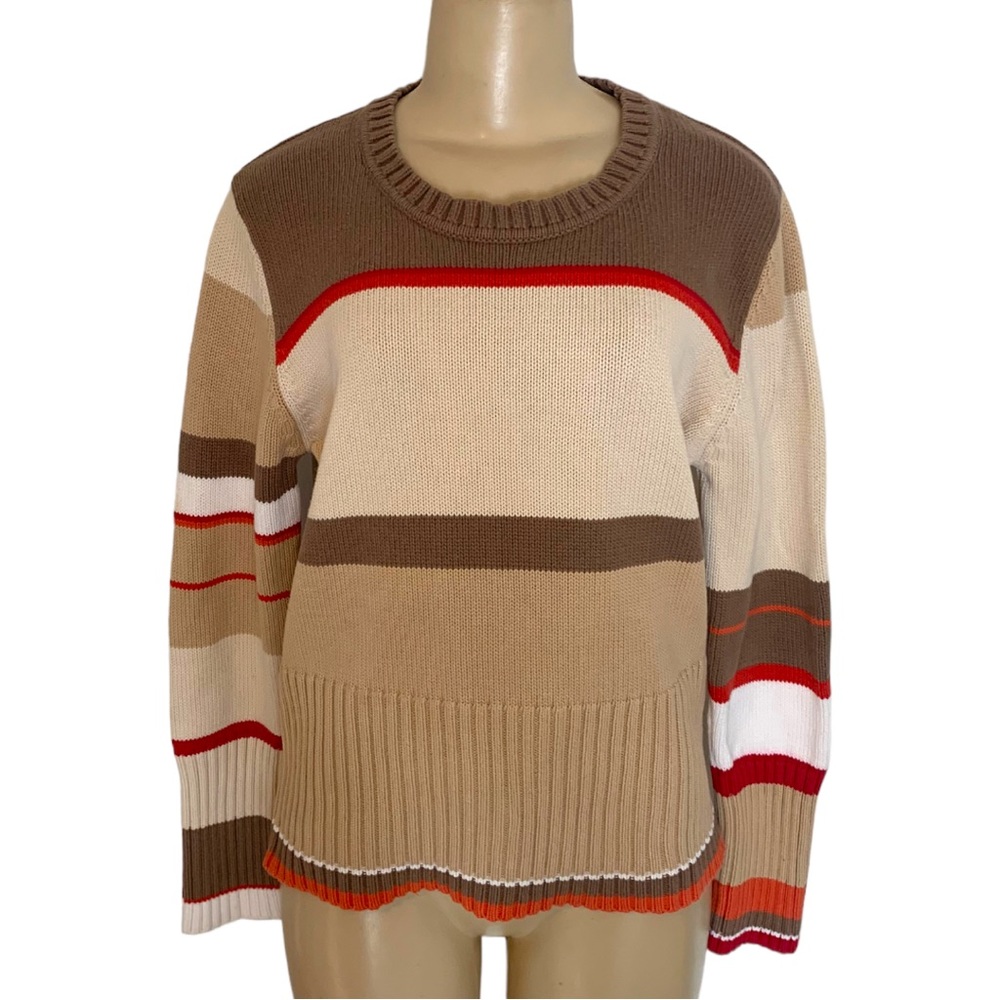 Esprit Crew Ribbed Striped Colorblock 💯% Cotton Structured Sweater Fitted Prep